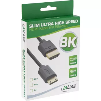 InLine Slim Ultra High Speed HDMI-kaapeli AM/CM 8K4K kullattu musta 0,3 m