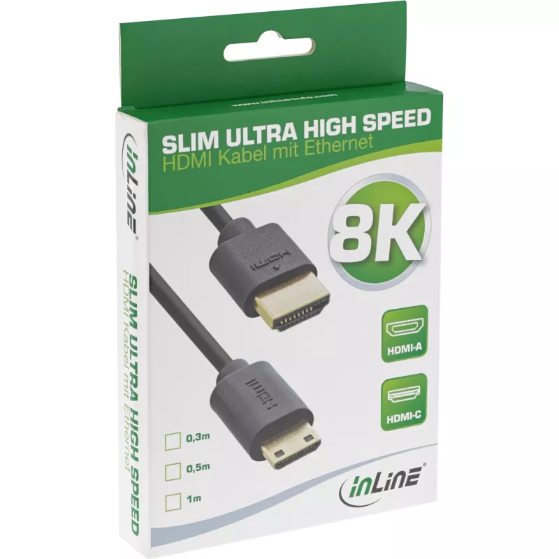 InLine Slim Ultra High Speed HDMI-kaapeli AM/CM 8K4K kullattu musta 0,3 m