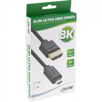 InLine ohut Ultra High Speed HDMI-kaapeli AM/DM 8K4K kullattu musta 1,5 m