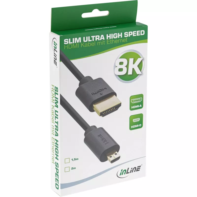 InLine ohut Ultra High Speed HDMI-kaapeli AM/DM 8K4K kullattu musta 1,5 m