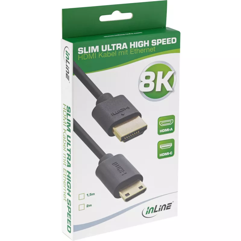 InLine Slim Ultra High Speed HDMI-kaapeli AM/CM 8K4K kullattu musta 2 m
