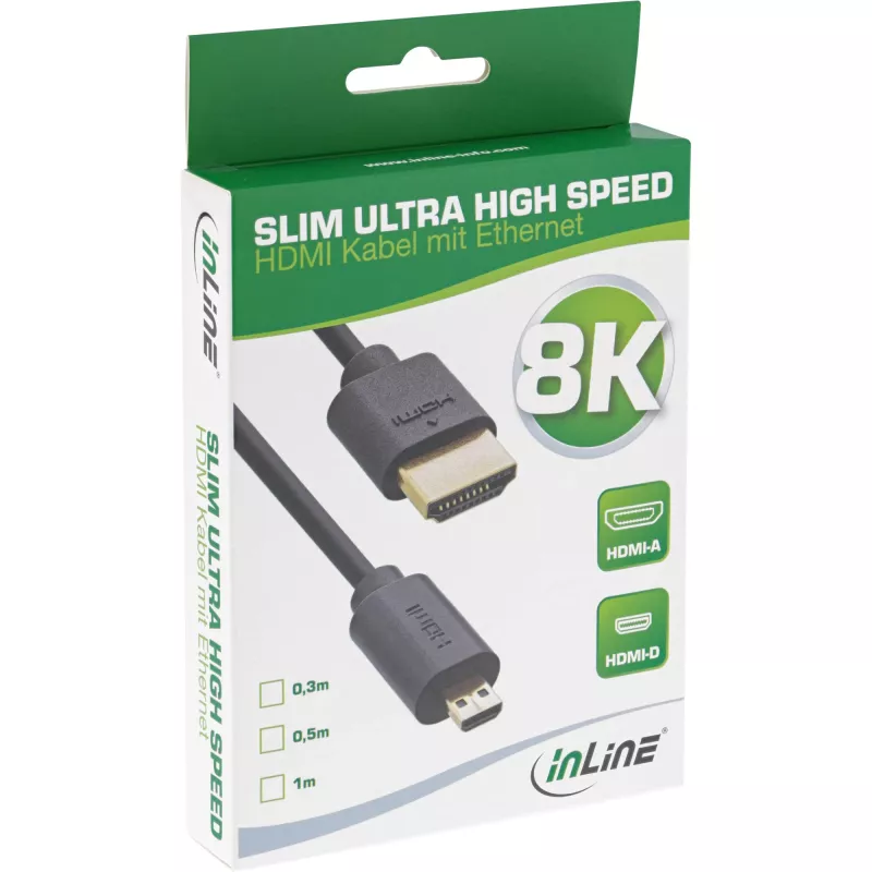 InLine Slim Ultra High Speed HDMI-kaapeli AM/DM 8K4K kullattu musta 1 m
