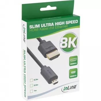 InLine Slim Ultra High Speed HDMI-kaapeli AM/DM 8K4K kullattu musta 0,5 m