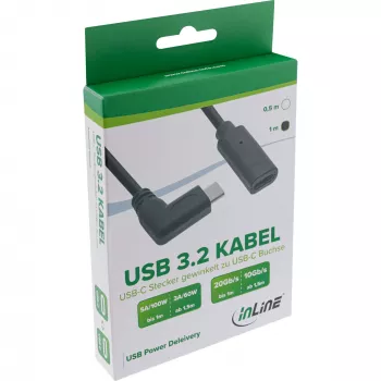 InLine USB 3.2 Gen.1x2 -kaapeli, USB-C pistoke kulma / liitin, musta, 1 m