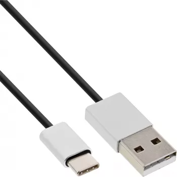InLine USB 2.0 -kaapeli, USB-C pistoke / USB-A pistoke, musta/alumiini, joustava, 1 m