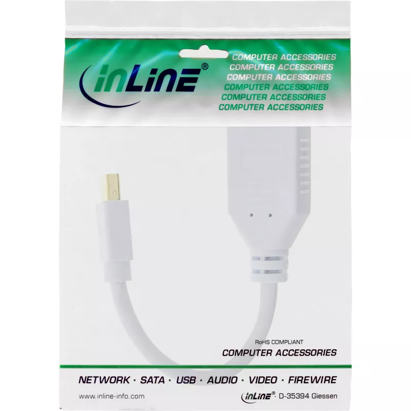 InLine Mini DisplayPort pistoke DisplayPort liittimeen -kaapeli, 4K2K, valkoinen, 0,15 m