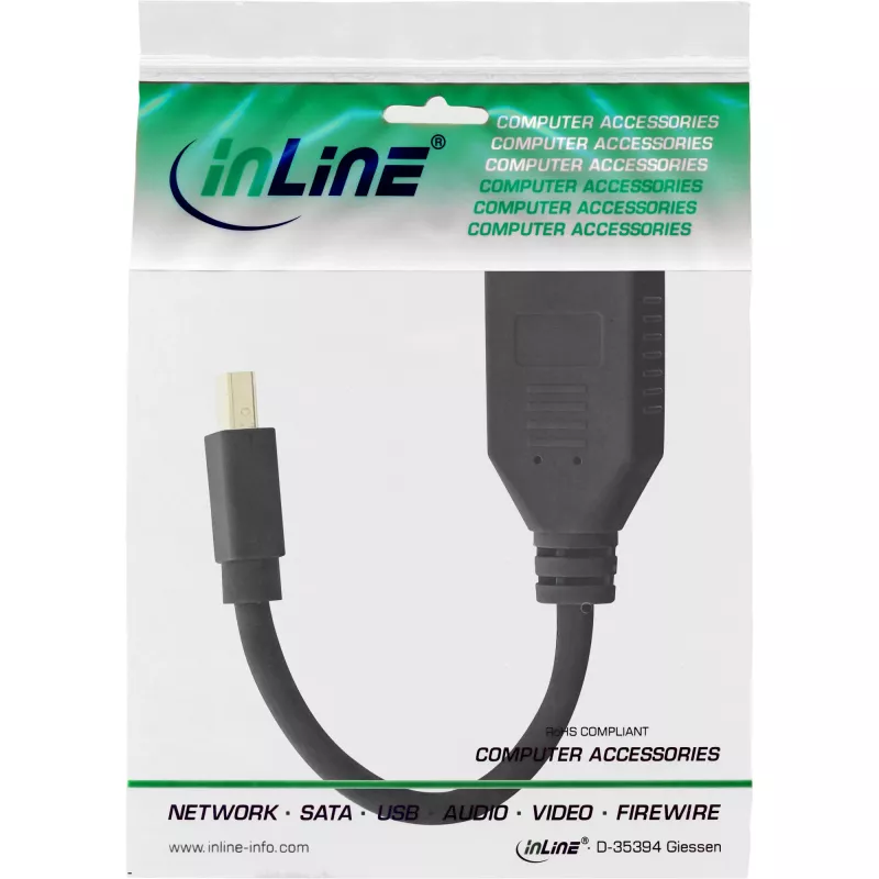 InLine adapterikaapeli Mini DP pistoke DisplayPort liittimeen, 4K2K, musta, 0,15 m