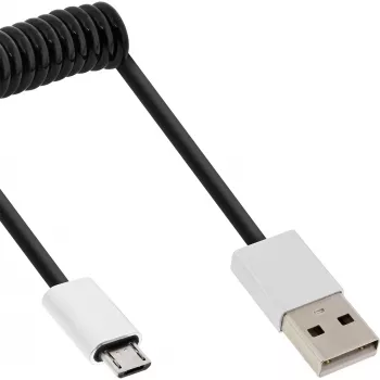 InLine Micro-USB 2.0 spiraalikaapeli, Type-A/Micro-B M/M, musta/alumiini, joustava 3 m