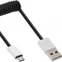 InLine Micro-USB 2.0 spiraalikaapeli, Type-A/Micro-B M/M, musta/alumiini, joustava 3 m