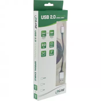 InLine Micro-USB 2.0 spiraalikaapeli, Type-A/Micro-B M/M, musta/alumiini, joustava 3 m