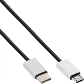 InLine USB 2.0 -kaapeli, USB-C pistoke / Micro-B pistoke, musta/alumiini, joustava, 1,5 m