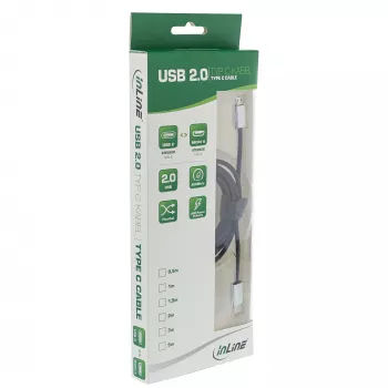 InLine USB 2.0 -kaapeli, USB-C pistoke / Micro-B pistoke, musta/alumiini, joustava, 1,5 m