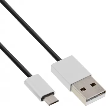 InLine Micro-USB 2.0 -kaapeli, USB Type-A / Micro-B M/M, musta/alumiini, joustava, 3 m