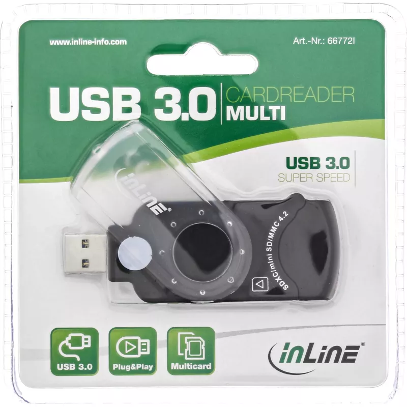 InLine kannettava kortinlukija USB 3.0, SD/SDHC/SDXC, microSD