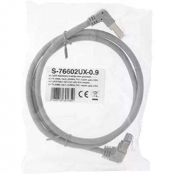 Verkkokaapeli InLine® S-76602U-0.9 kulmaliitin Cat.6 0,9m harmaa