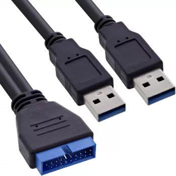 InLine USB 3.0 Premium -adapterikaapeli 2x USB-A uros / emolevyn header, 0,40 m