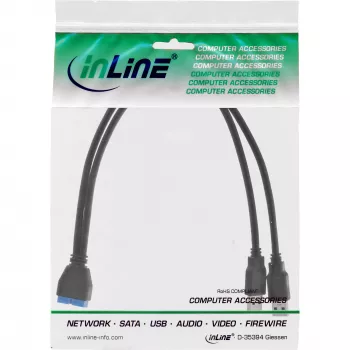 InLine USB 3.0 Premium -adapterikaapeli 2x USB-A uros / emolevyn header, 0,40 m