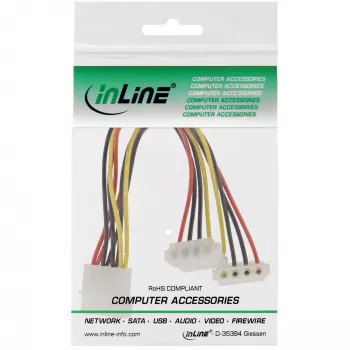InLine sisäinen virta-Y-kaapeli 1x 4-pin Molex / 2x 4-pin Molex kulmaliitin 0,15 m