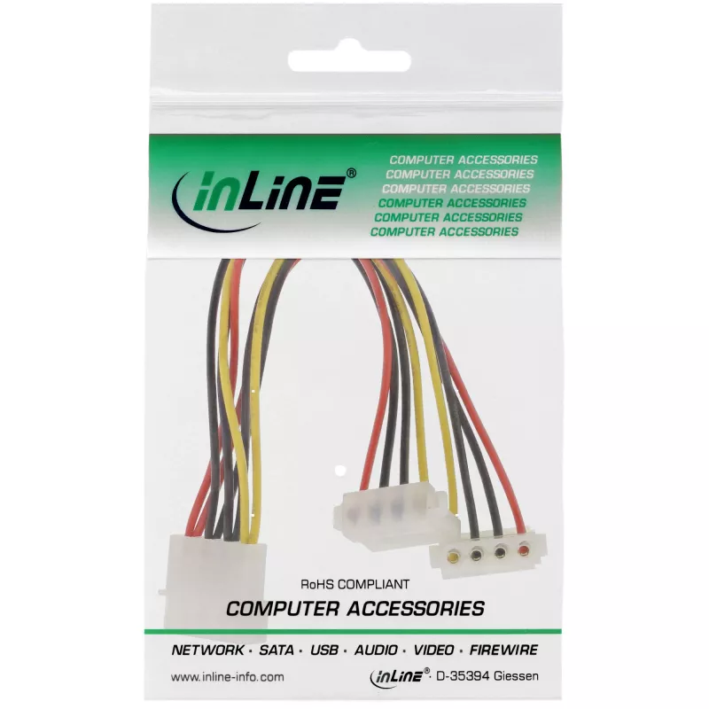 InLine sisäinen virta-Y-kaapeli 1x 4-pin Molex / 2x 4-pin Molex kulmaliitin 0,15 m