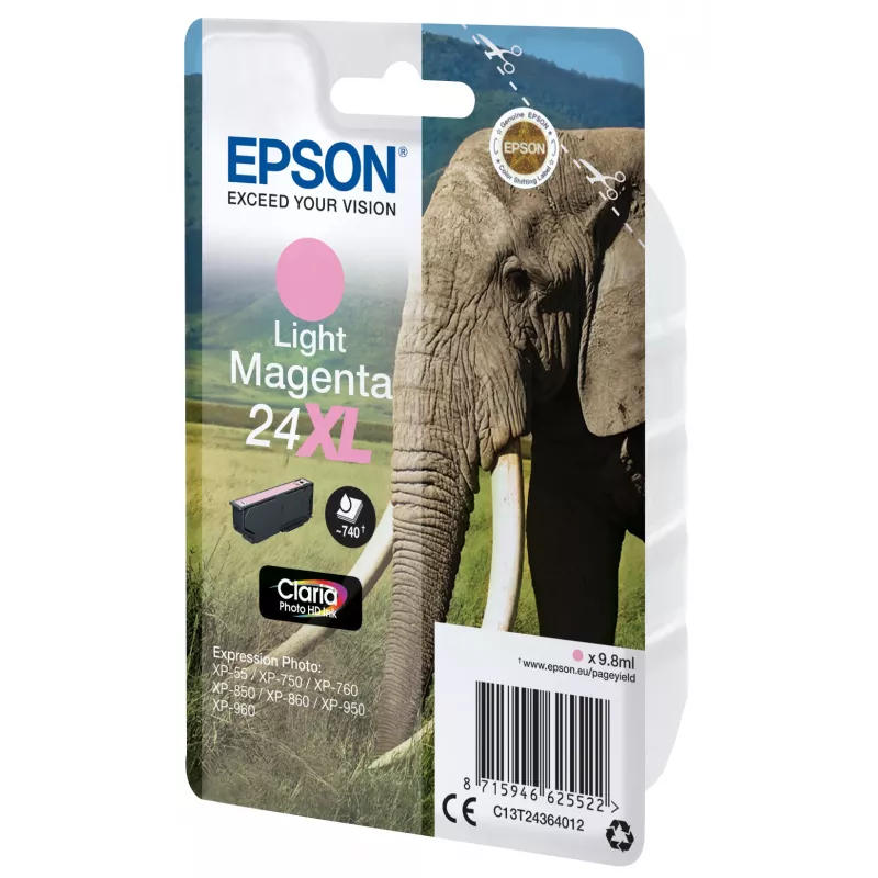 Epson Elephant Singlepack vaaleanmagenta 24XL Claria Photo HD muste
