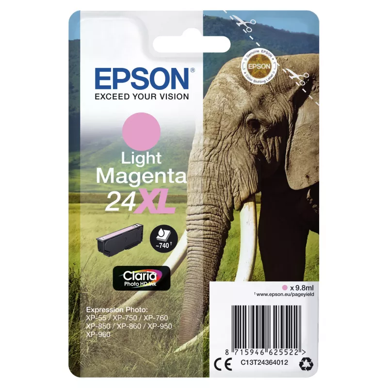 Epson Elephant Singlepack vaaleanmagenta 24XL Claria Photo HD muste
