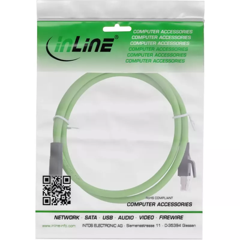 InLine teollisuusverkkokaapeli, M12 4-napainen D-koodattu uros RJ45, PUR 2 m
