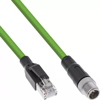 InLine teollisuusverkkokaapeli, M12 8-napainen X-koodattu RJ45-uros, Cat.6A PUR 2 m