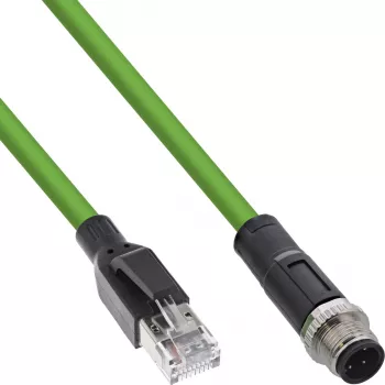 InLine teollisuusverkkokaapeli, M12 4-napainen D-koodattu uros RJ45, PUR 1 m
