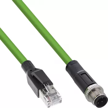 InLine teollisuusverkkokaapeli, M12 4-napainen D-koodattu uros RJ45, PUR 5 m