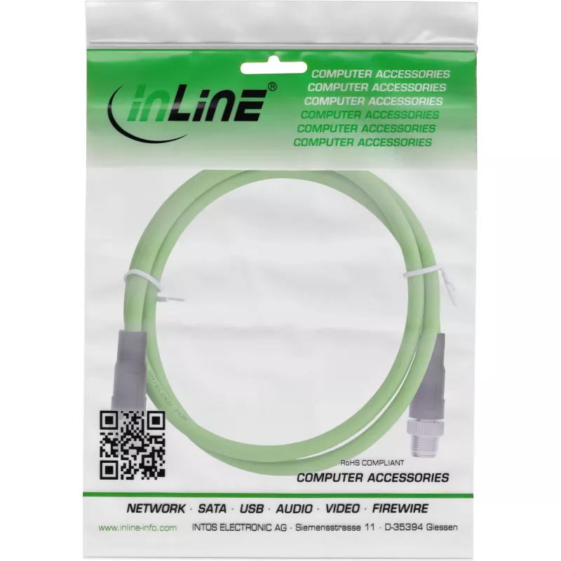 InLine Industrial -verkkokaapeli, M12 8-pin X-koodattu uros/uros, Cat.6A PUR 1 m