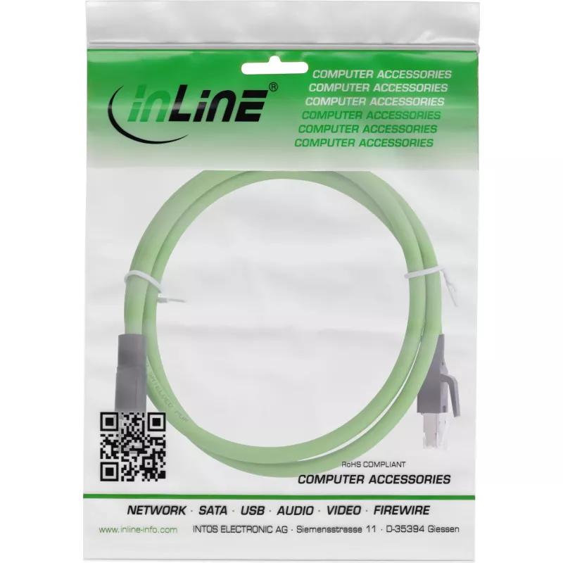 InLine Industrial -verkkokaapeli, M12 4-pin D-koodattu urosliitin - RJ45, PUR 10 m