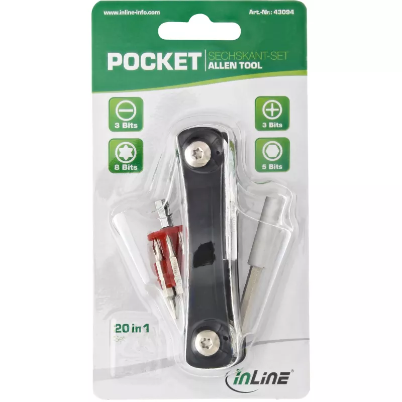 InLine Pocket kuusiokoloruuvimeisselisarja bittipitimellä 20in1
