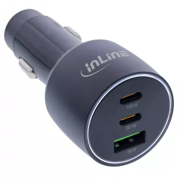 InLine USB-autolaturi Power Delivery, 2x USB-C + QC USB-A, musta
