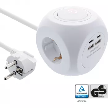 InLine Charging Cube InLine 16499A 3x suojakosketin 2x USB-C 2x USB-A valkoinen 2 m