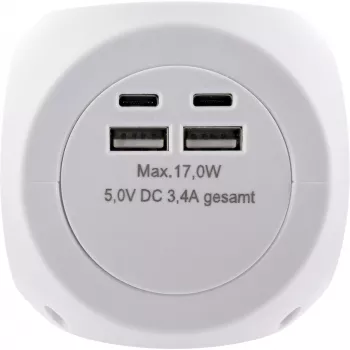 InLine Charging Cube InLine 16499A 3x suojakosketin 2x USB-C 2x USB-A valkoinen 2 m