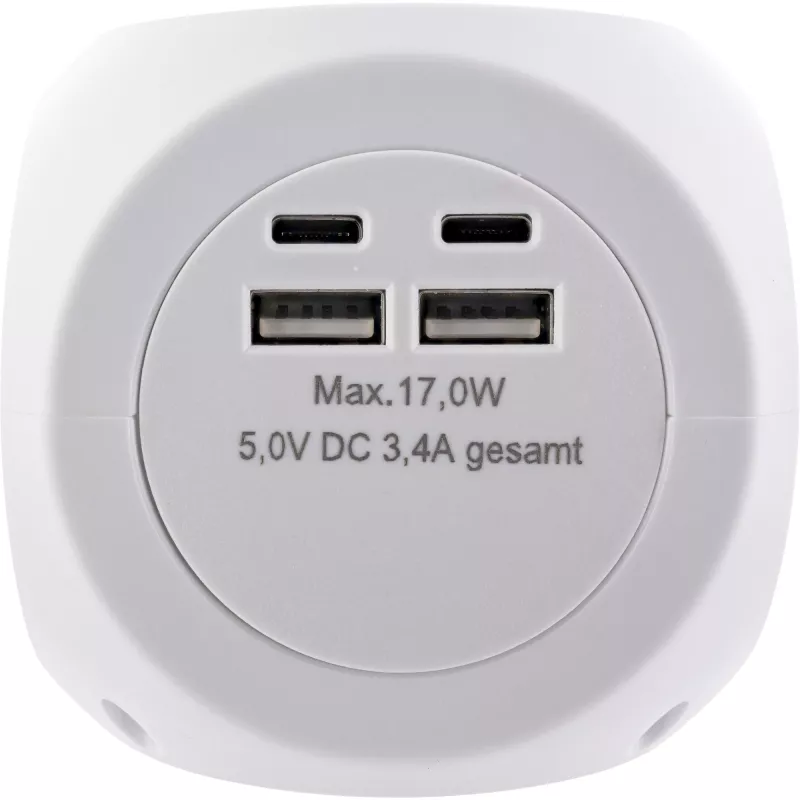InLine Charging Cube InLine 16499A 3x suojakosketin 2x USB-C 2x USB-A valkoinen 2 m