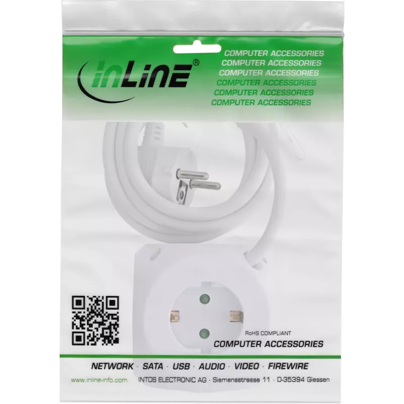 InLine Charging Cube InLine 16499A 3x suojakosketin 2x USB-C 2x USB-A valkoinen 2 m