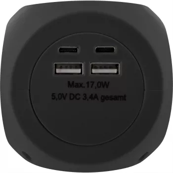 InLine Charging Cube InLine 16499B 3x suojakosketin 2x USB-C 2x USB-A musta 2 m