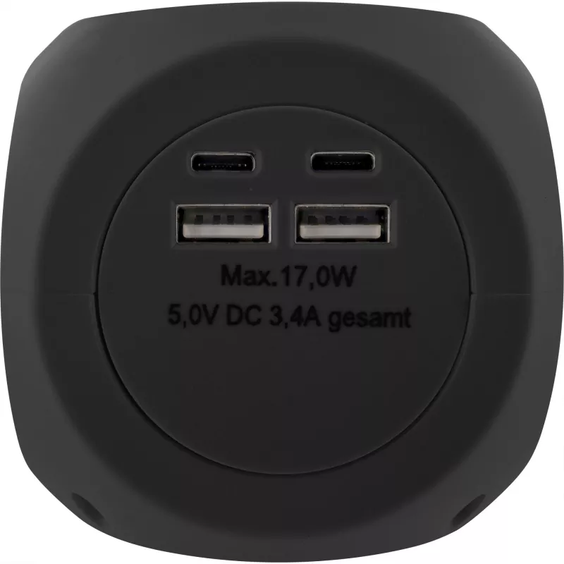 InLine Charging Cube InLine 16499B 3x suojakosketin 2x USB-C 2x USB-A musta 2 m
