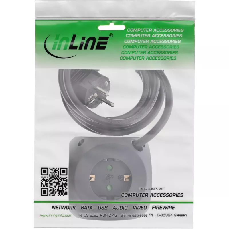 InLine Charging Cube InLine 16499B 3x suojakosketin 2x USB-C 2x USB-A musta 2 m