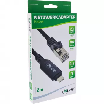 Verkkokaapeli InLine 33381A USB-C - RJ45 Cat6 2 m musta