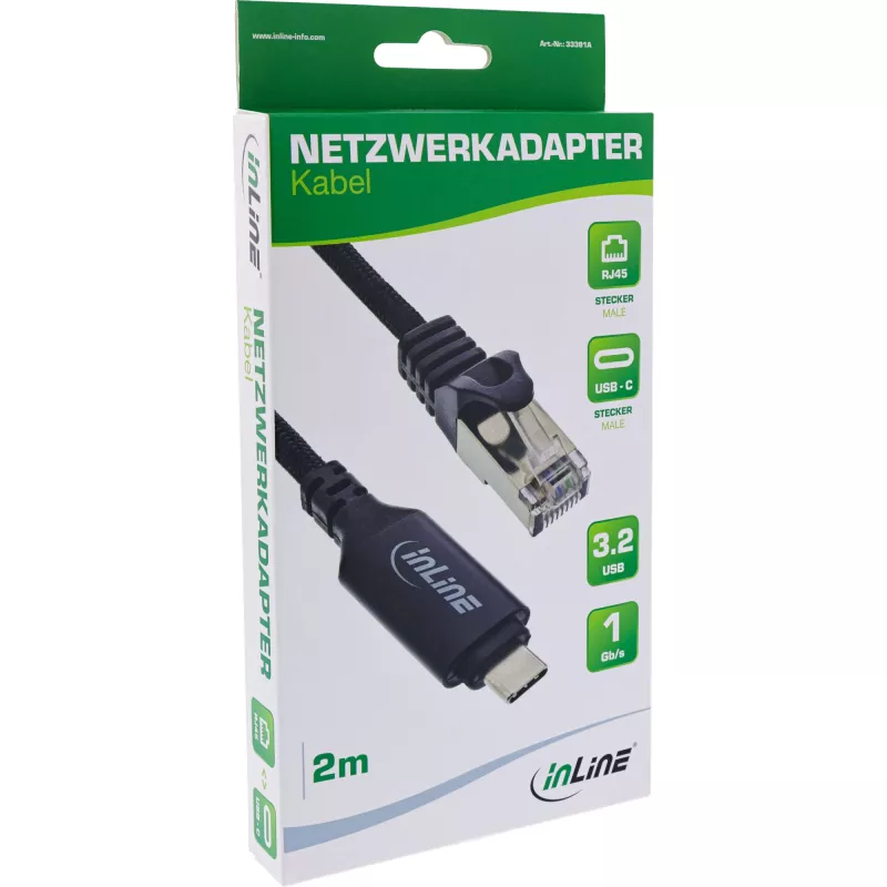 Verkkokaapeli InLine 33381A USB-C - RJ45 Cat6 2 m musta