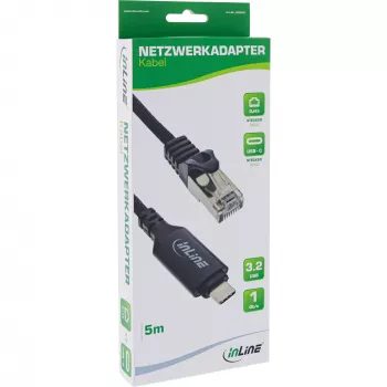 Verkkokaapeli InLine 33381B USB-C - RJ45 Gigabit 5 m musta
