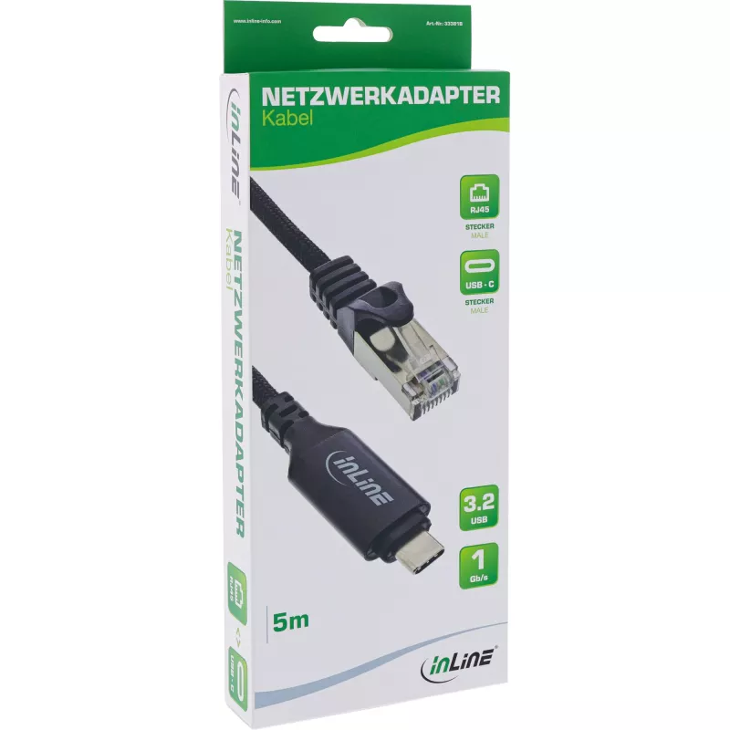 Verkkokaapeli InLine 33381B USB-C - RJ45 Gigabit 5 m musta