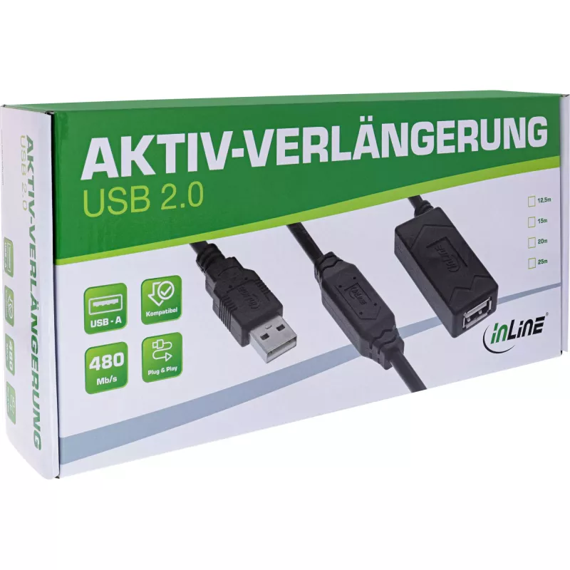 InLine USB 2.0 aktiivinen jatkokaapeli USB-A uros/naaras 15 m 0,48 Gbit/s