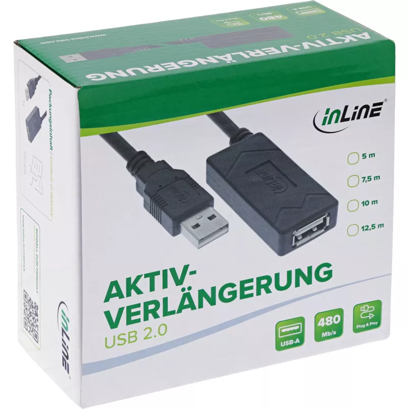 InLine USB 2.0 aktiivinen jatkojohto, USB-A uros/naaras, 7,5 m
