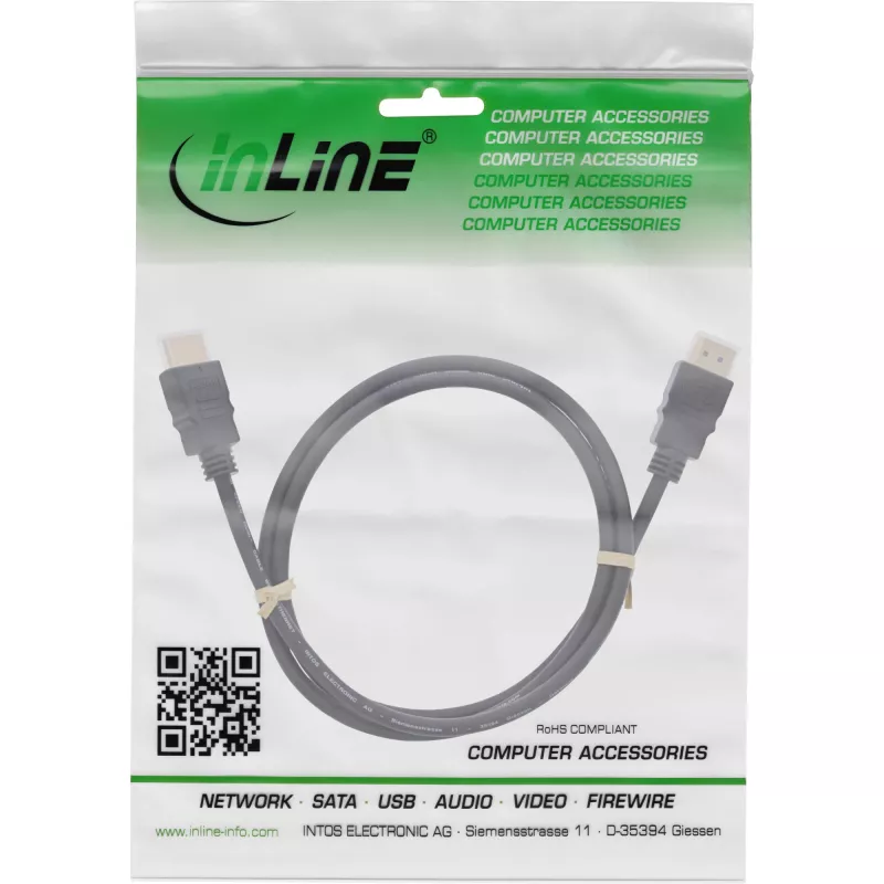 InLine HDMI-kaapeli, HDMI High Speed with Ethernet, uros/uros, musta, 0,5 m (17550)
