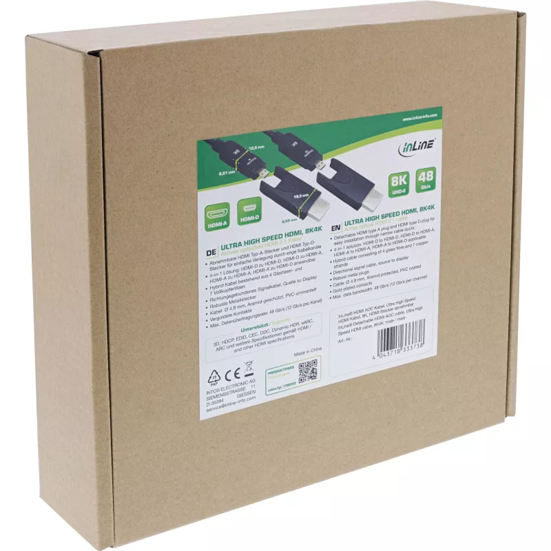 InLine HDMI AOC -kaapeli, Ultra High Speed HDMI, 8K4K, irrotettava liitin, 50 m