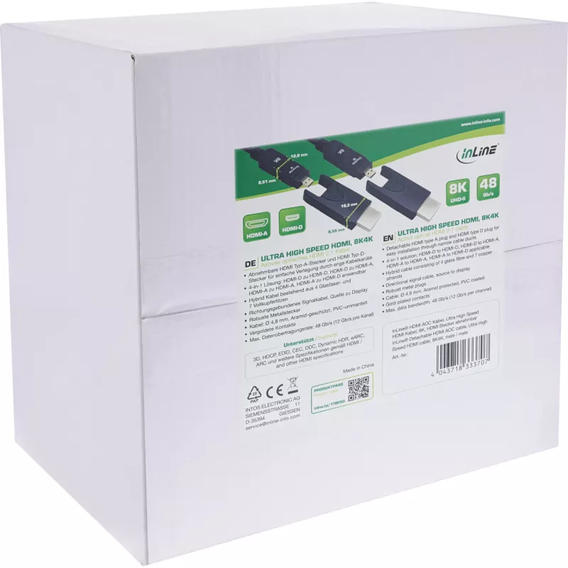 InLine HDMI AOC -kaapeli, Ultra High Speed HDMI, 8K4K, irrotettava liitin, 80m