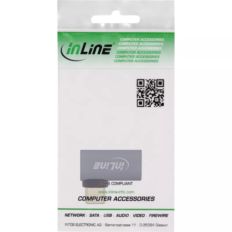 InLine USB4-sovitin, USB-C uros/naaras oikea/vasen kulma, alumiini, harmaa